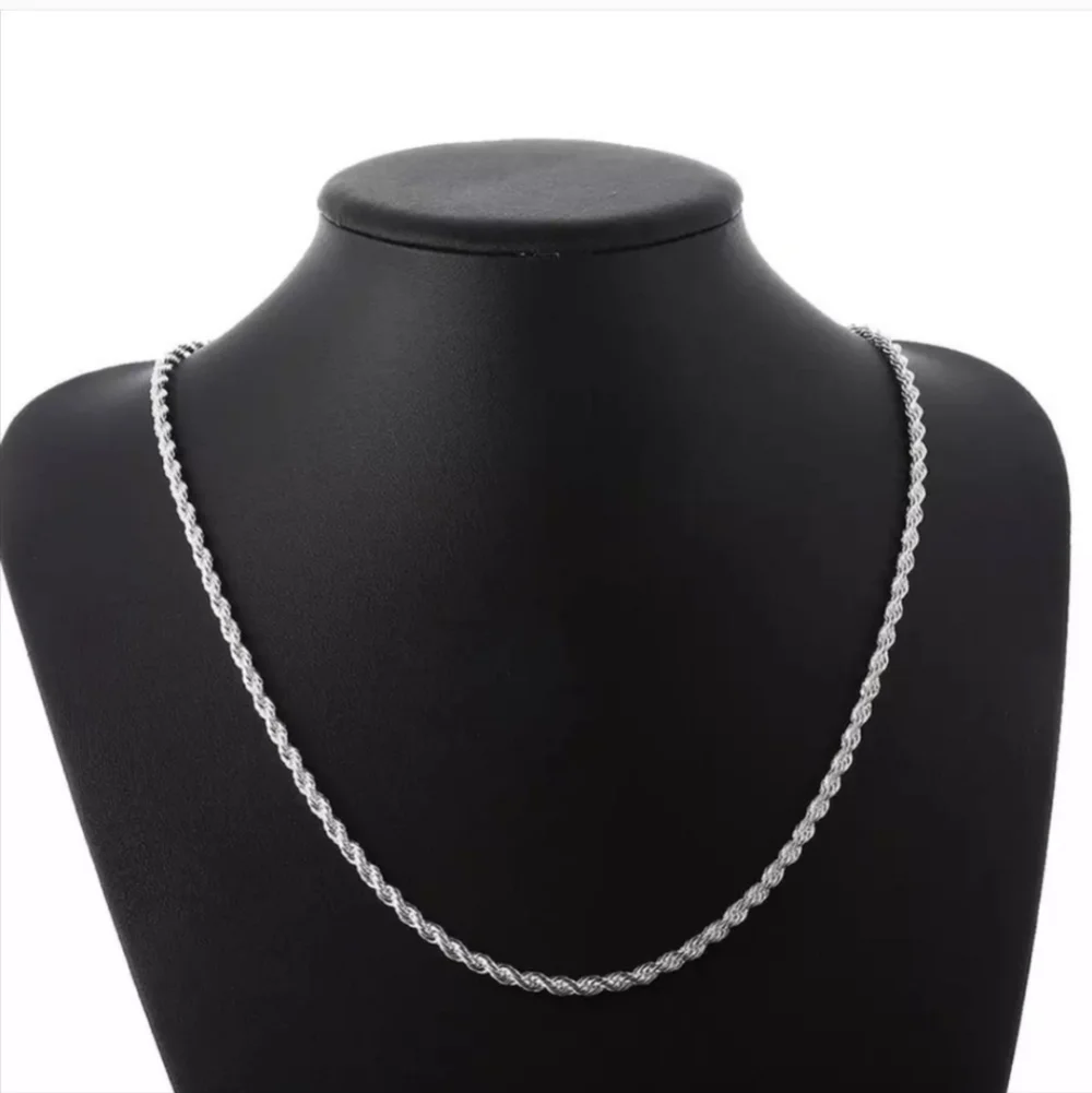 Unisex Plated Sterling Silver 4mm Twisted Rope chain Necklace 20.5" - Picture 6 of 8